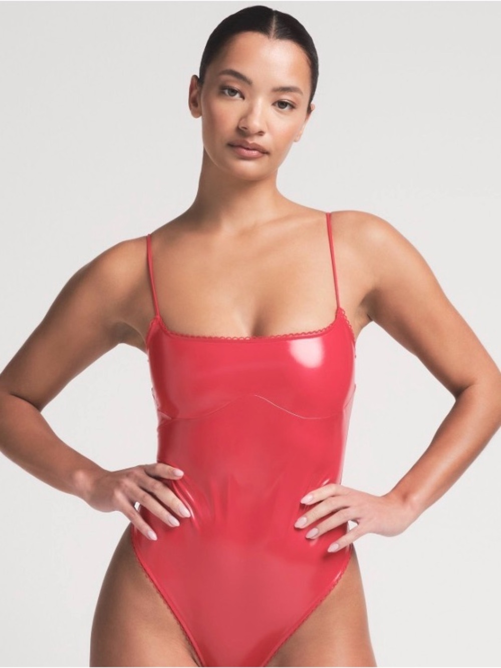 SKIMS Vinyl Thong Bodysuit Red Size M NWT ❤️